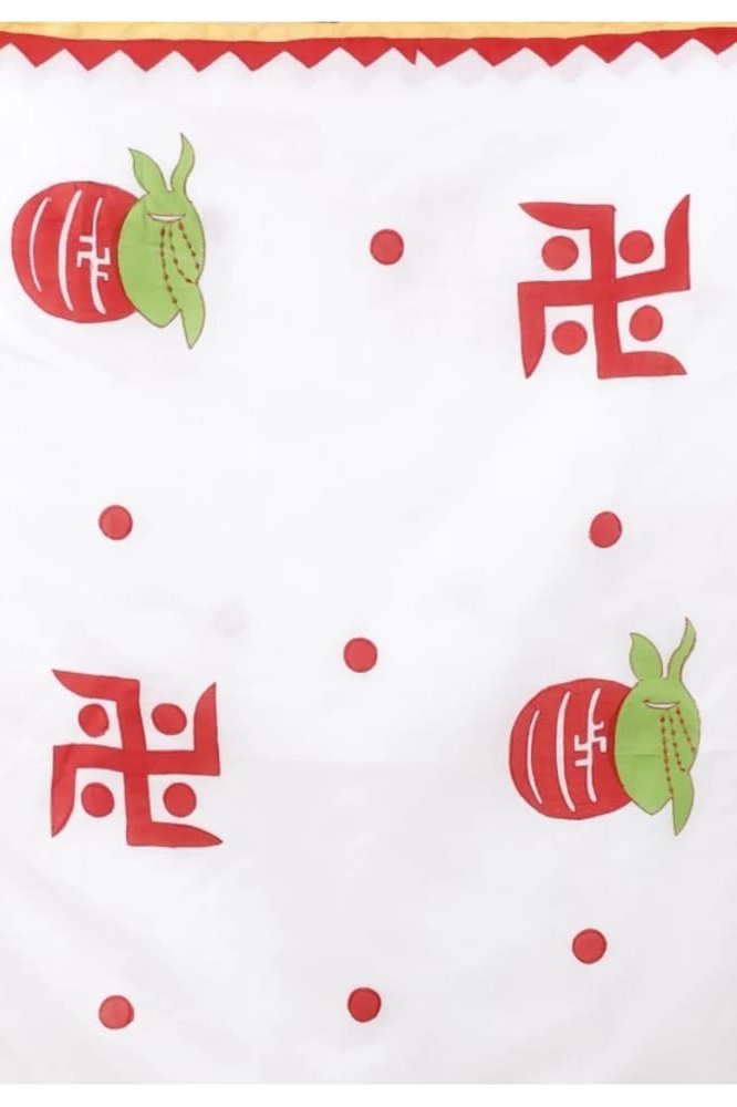 Grey Red Blended Cotton Albela Hand Painted Saree (9003)